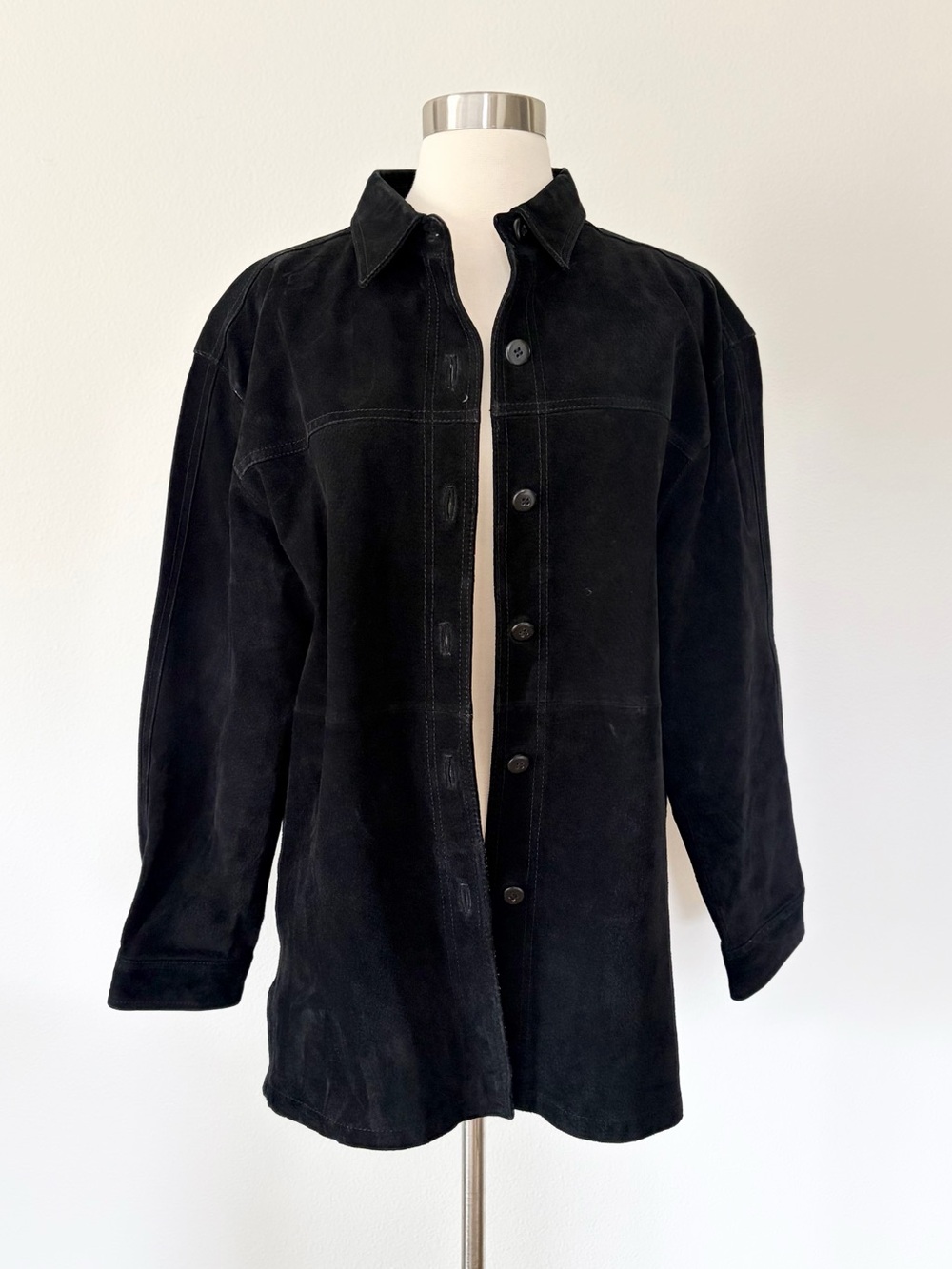 Savannah Vintage Suede Leather Shacket Black Large L